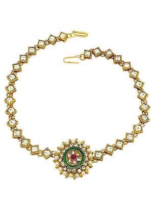 Gold-plated round shape kundan-studded beaded matha patti 2