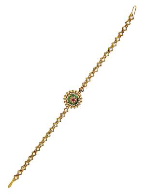 Gold-plated round shape kundan-studded beaded matha patti 3