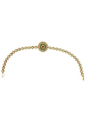 Gold-plated round shape kundan-studded beaded matha patti 4