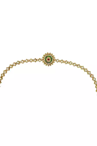 Gold-plated round shape kundan-studded beaded matha patti
