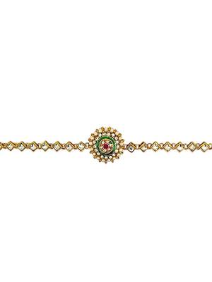 Gold-plated round shape kundan-studded beaded matha patti 5
