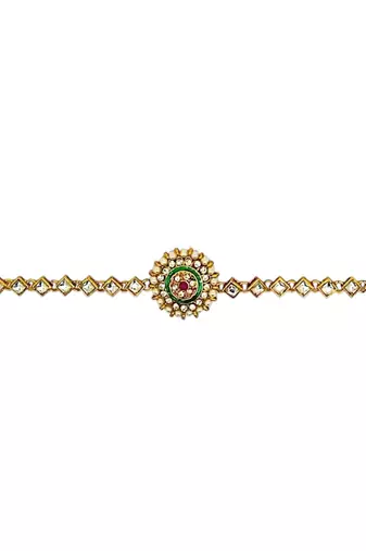 Gold-plated round shape kundan-studded beaded matha patti