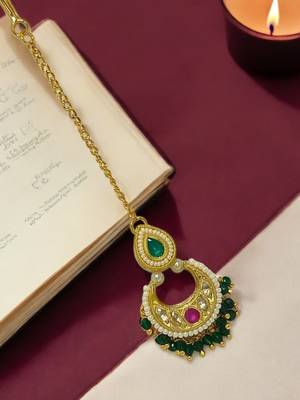 Gold-plated chandbali maang tikka 1