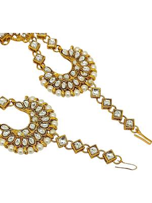 White Kundan Pearl Matha Patti for Women 4