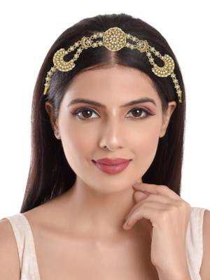 White Kundan Pearl Matha Patti for Women 5