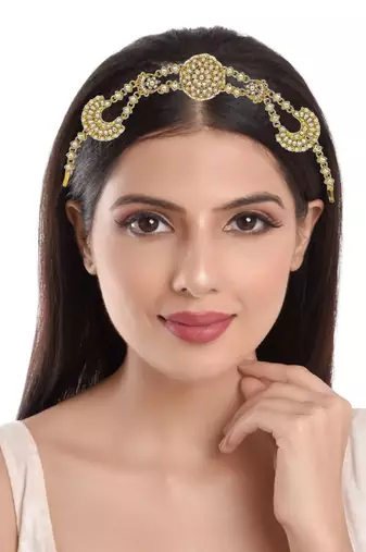 White Kundan Pearl Matha Patti for Women