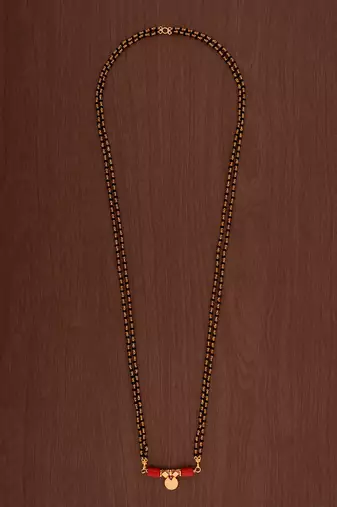  Long black beads mangalsutra with single vati tali.