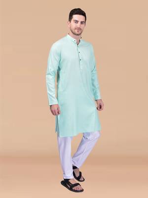 Solid cotton kurta pant set 1