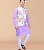 Solid cotton kurta pant set with nehru jacket