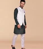 Solid cotton kurta pant set with nehru jacket