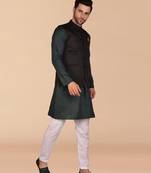 Solid cotton kurta pant set with nehru jacket