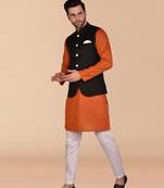 Solid cotton kurta pant set with nehru jacket