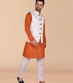 Solid cotton kurta pant set with nehru jacket