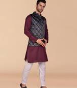 Solid cotton kurta pant set with nehru jacket