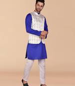 Solid cotton kurta pant set with nehru jacket
