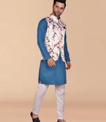 Solid cotton kurta pant set with nehru jacket