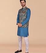 Solid cotton kurta pant set with nehru jacket