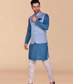 Solid cotton kurta pant set with nehru jacket