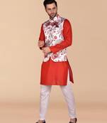 Solid cotton kurta pant set with nehru jacket
