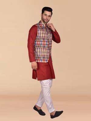 Solid cotton kurta pant set with nehru jacket 1