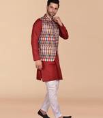Solid cotton kurta pant set with nehru jacket