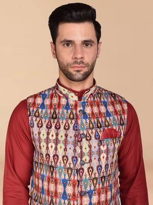 Solid cotton kurta pant set with nehru jacket 2