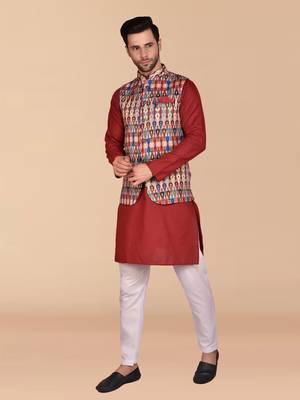 Solid cotton kurta pant set with nehru jacket 3