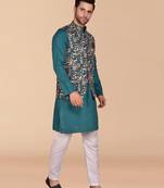 Solid cotton kurta pant set with nehru jacket
