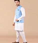 Solid cotton kurta pant set with nehru jacket