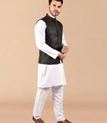 Solid cotton kurta pant set with nehru jacket