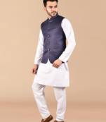 Solid cotton kurta pant set with nehru jacket