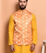 Solid cotton kurta pyjama set with nehru jacket