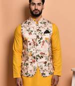 Solid cotton kurta pyjama set with nehru jacket