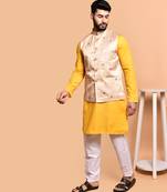 Solid cotton kurta pyjama set with nehru jacket