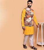 Solid cotton kurta pyjama set with nehru jacket