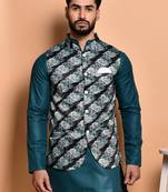 Solid cotton kurta pyjama set with nehru jacket