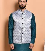 Solid cotton kurta pyjama set with nehru jacket
