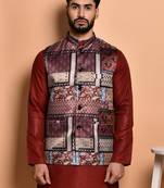 Solid cotton kurta pyjama set with nehru jacket
