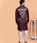 Solid cotton kurta pyjama set with nehru jacket
