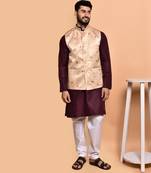 Solid cotton kurta pyjama set with nehru jacket