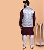 Solid cotton kurta pyjama set with nehru jacket