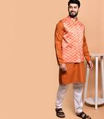 Solid cotton kurta pyjama set with nehru jacket
