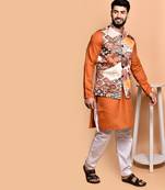 Solid cotton kurta pyjama set with nehru jacket