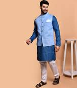 Solid cotton kurta pyjama set with nehru jacket