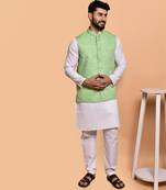 Solid cotton kurta pyjama set with nehru jacket
