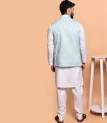 Solid cotton kurta pyjama set with nehru jacket