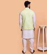 Solid cotton kurta pyjama set with nehru jacket