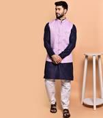 Solid cotton kurta pyjama set with nehru jacket