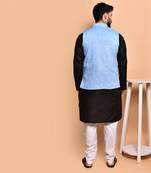 Solid cotton kurta pyjama set with nehru jacket