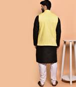 Solid cotton kurta pyjama set with nehru jacket